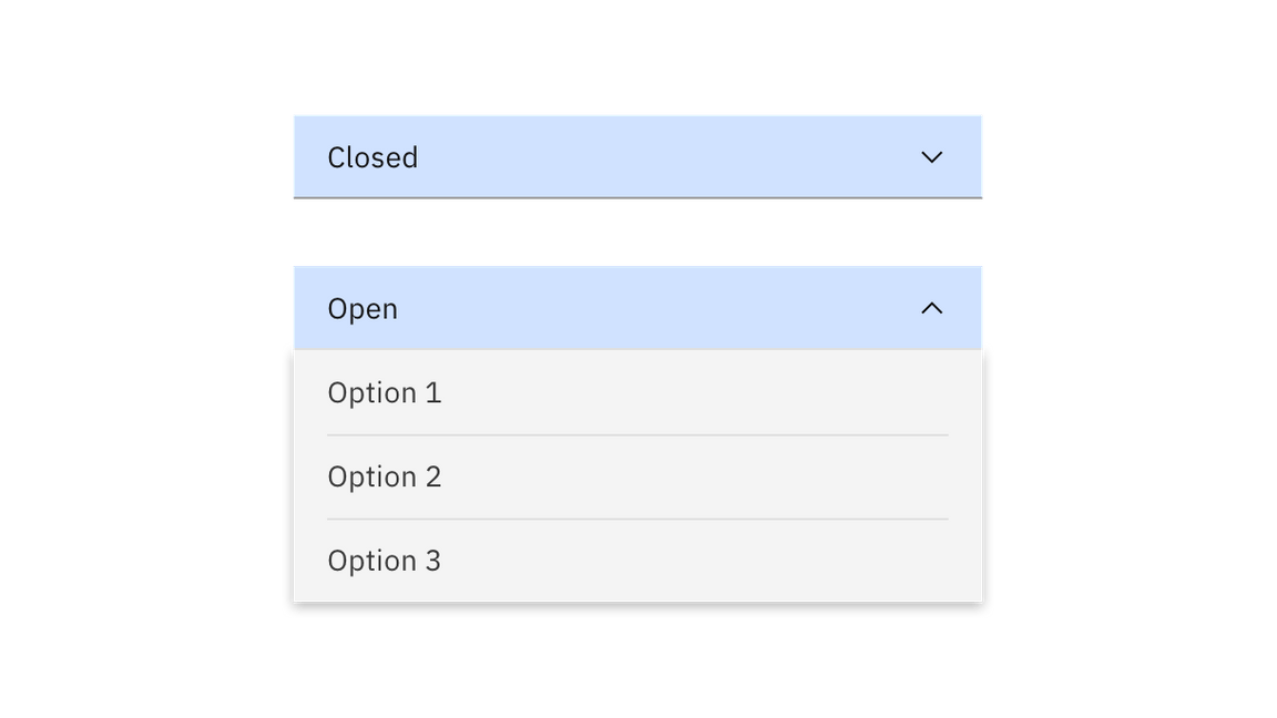 Dropdown closed and open state click targets.